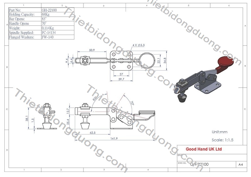 Cam kẹp ngang GH-22100 định vị nhanh