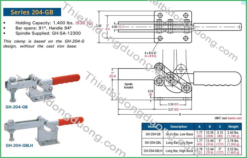 Cam kẹp ngang GH-204GB định vị nhanh