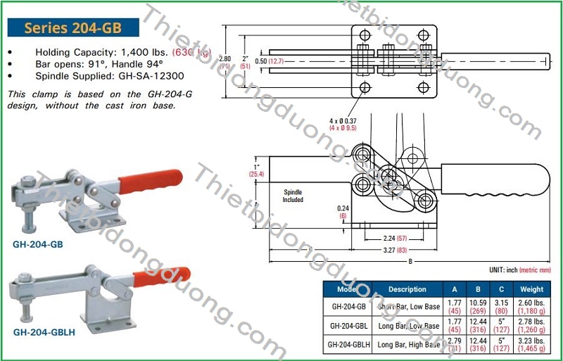 Cam kẹp ngang GH-204GBL định vị nhanh