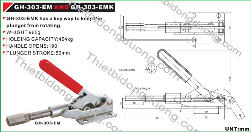 Kẹp đẩy ngang GH-303-EM định vị nhanh