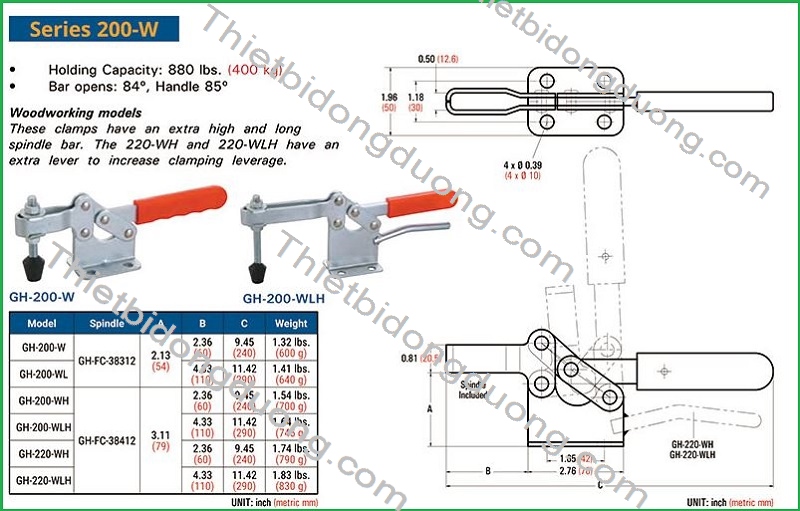 Cam kẹp ngang GH-200WH định vị nhanh