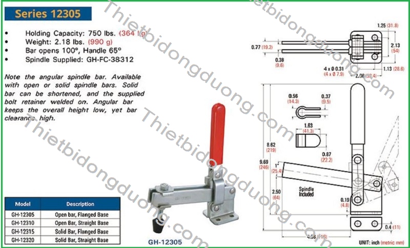 Cam kẹp đứng GH-12305 định vị nhanh