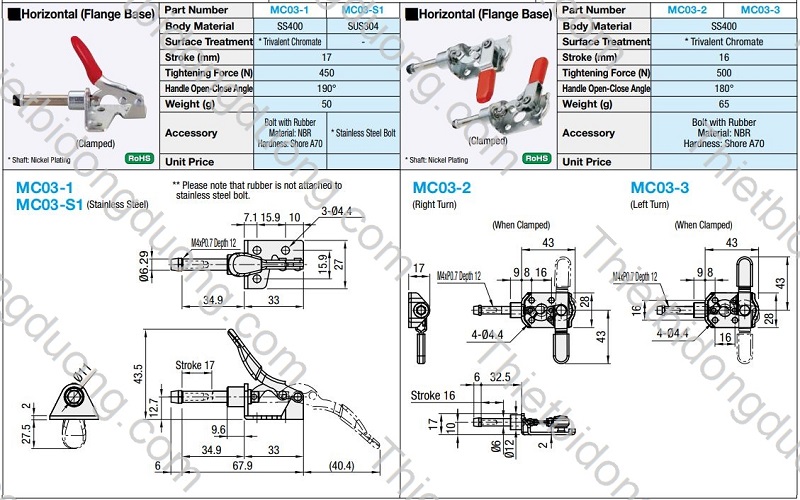 Kẹp đẩy ngang MC03-3 định vị nhanh
